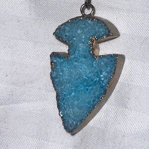 Thick Turquoise Stone wrapped with Gold on Gold Chain 18" L